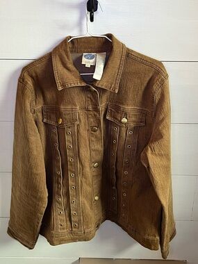 Diane Gilman Brown Denim Jacket with Grommet Trim